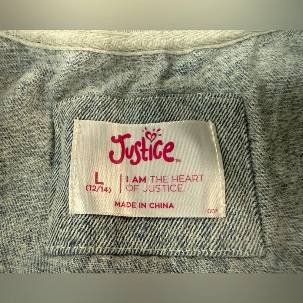 Justice Blue and Gray Bomber Jacket with Floral Design, Embroidery 0079